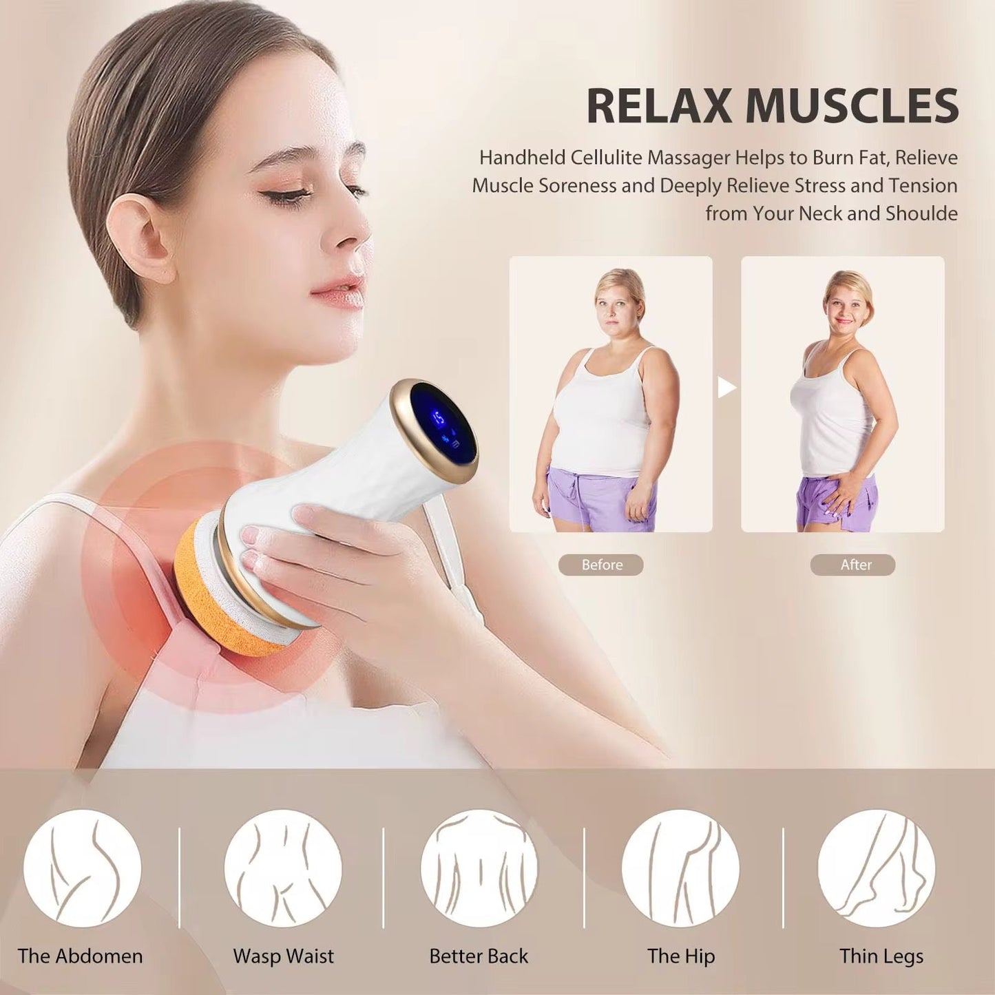 Trådløs BodySculpt– 2 i en Cellulite Remover og massageapparat  - inkl. ekstra pads
